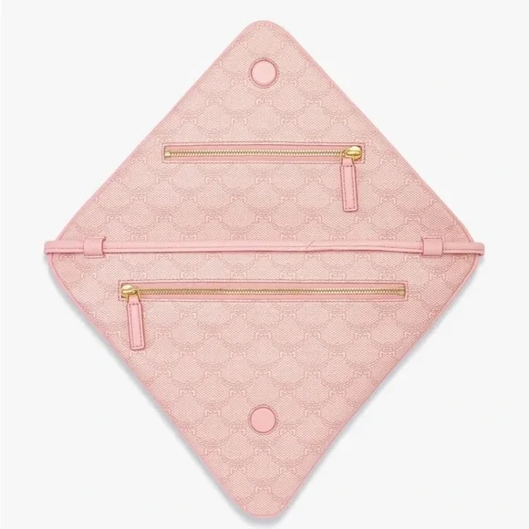 MCM BNWT Himmel Triangle Flat Pouch Crossbody Strap Silver Pink Full Inclusion - Picture 7 of 10